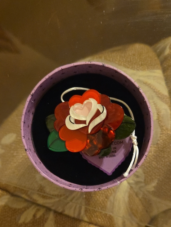 ERSTWILDER Floral Heart Pendant BROOCH in Red and Green